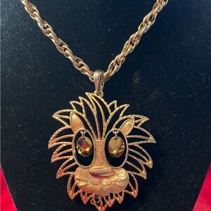 Vintage Gold Tone Lion Pendant Necklace